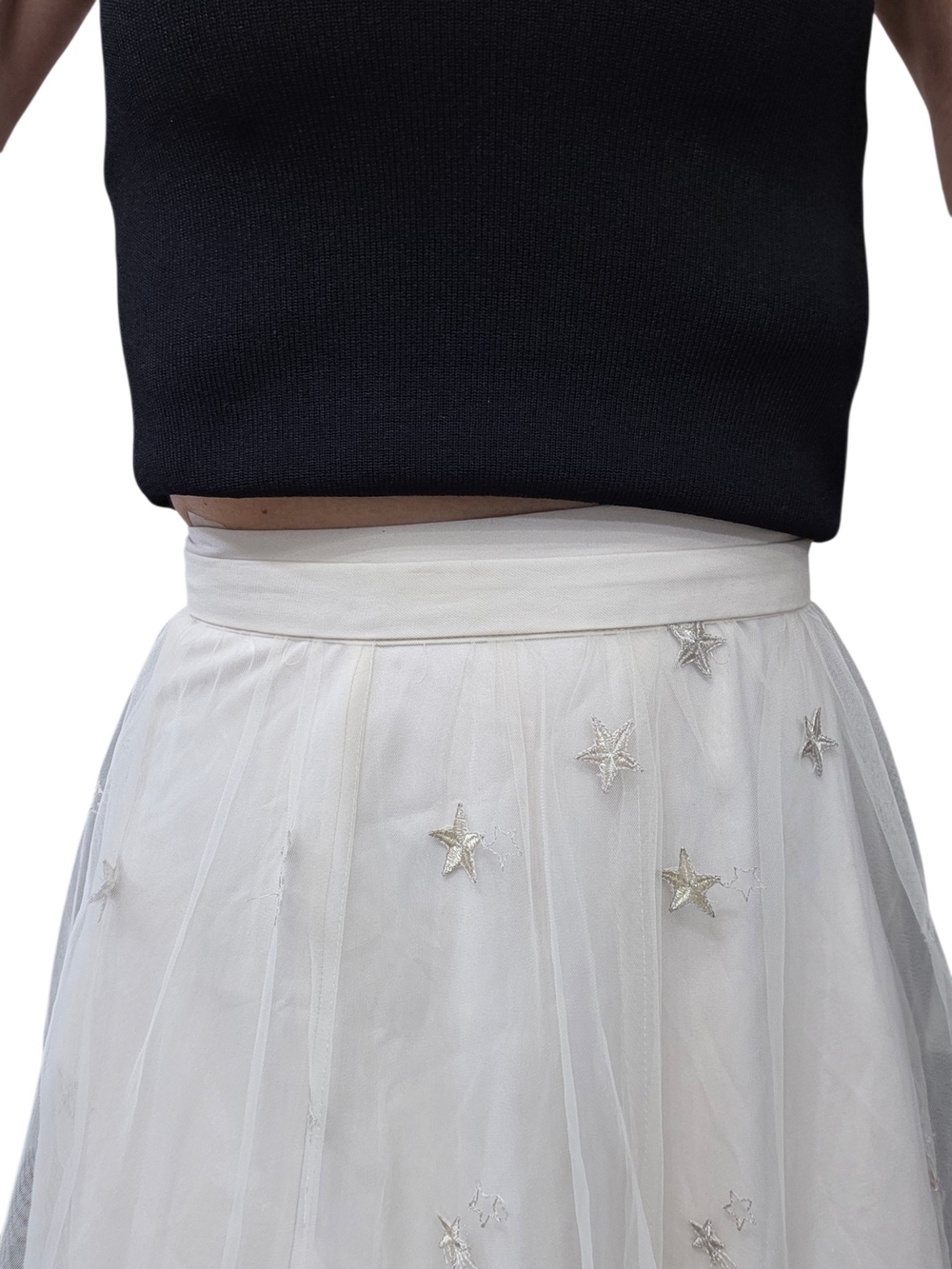 Jenny Yoo Collection Ivory Star Embroidered Tulle Midi Skirt Size 0 - Picture 5 of 10